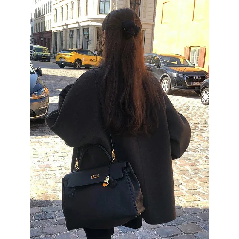 Wool Blends Vintage Korean Streetwear Overcoat