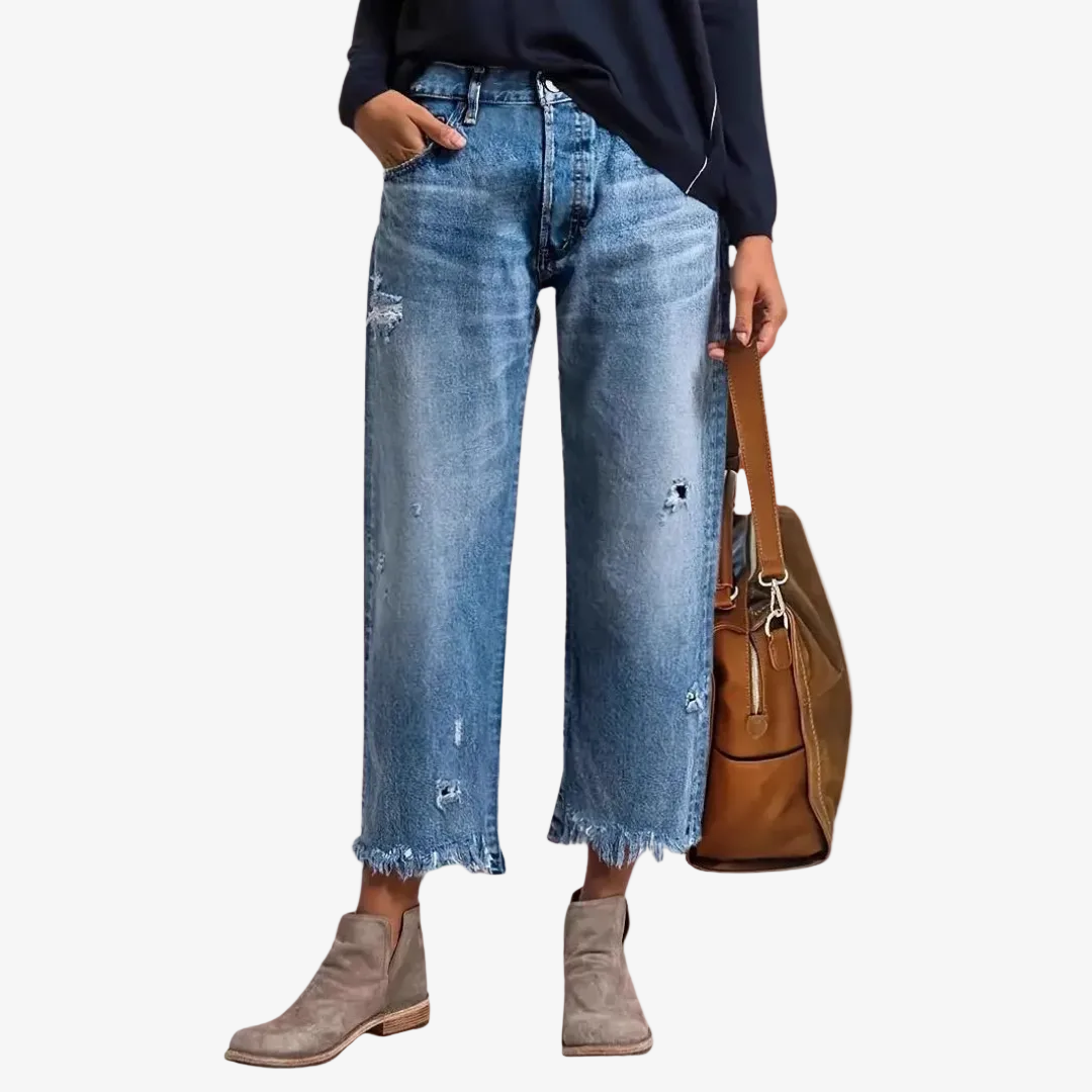 High Waist Wide Leg Frayed Hem Cropped Jeans
