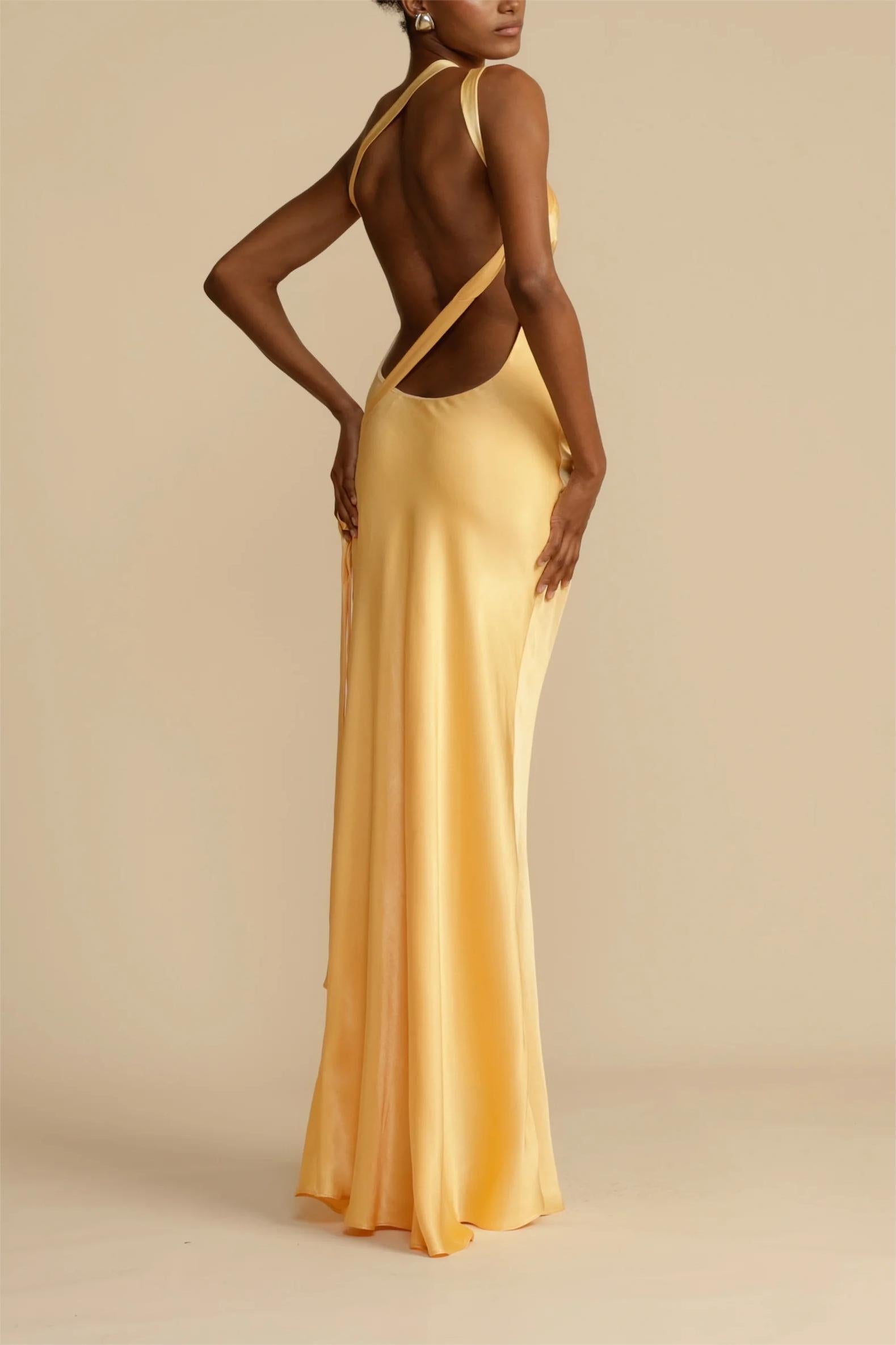 Moonlit Soiree Satin Asymmetrical One Shouder Backless Strap Maxi Dress - Fashionpara