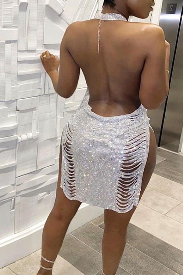 Sexy Halterneck Split Sequin Mini Dresses  Fashionpara