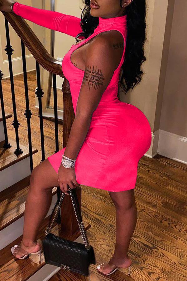 Sexy High Neck Slim One Sleeve Hollow Mini Dress  Fashionpara