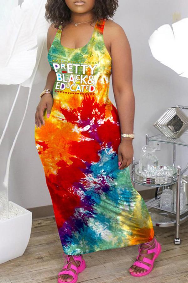 Fashion Tie Dye Printed V Neck Sleeveless Maxi Dress  Fashionpara