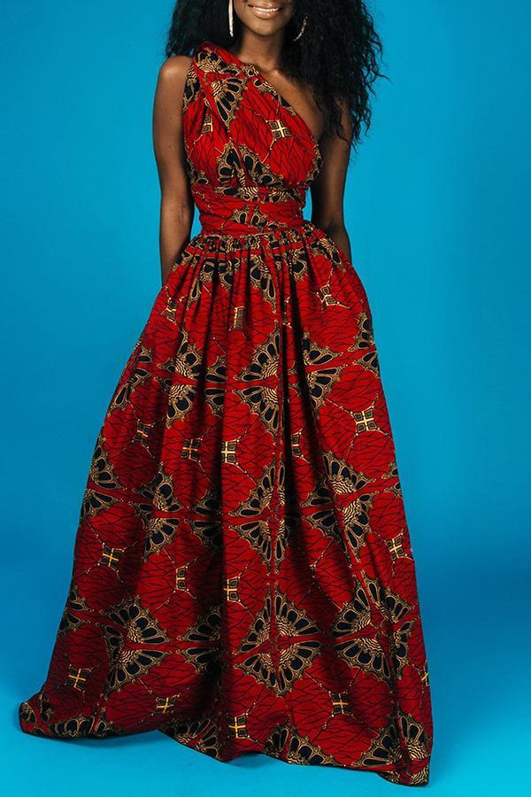 Elegant Printed Lace Up Slit Sleeveless Maxi Dress - Fashionpara