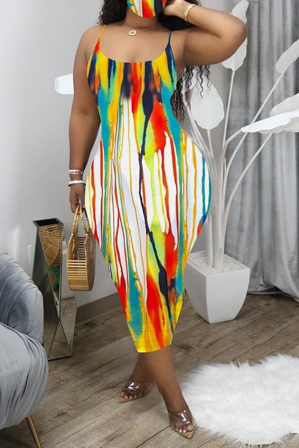 Sexy Color Print Suspender Backless Maxi Dress  Fashionpara