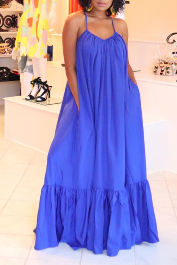 African dress women-Sexy Solid Color Pleated Suspender Maxi Dress  Fashionpara