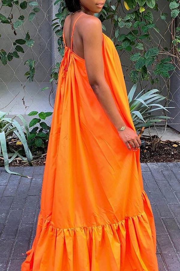 African dress women-Sexy Solid Color Pleated Suspender Maxi Dress  Fashionpara