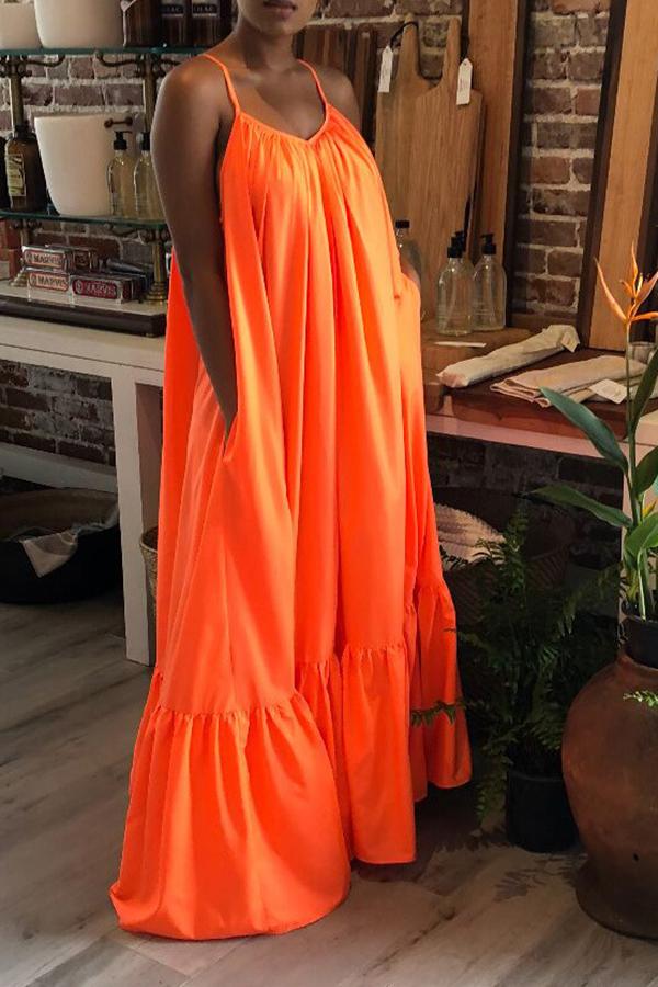 African dress women-Sexy Solid Color Pleated Suspender Maxi Dress  Fashionpara