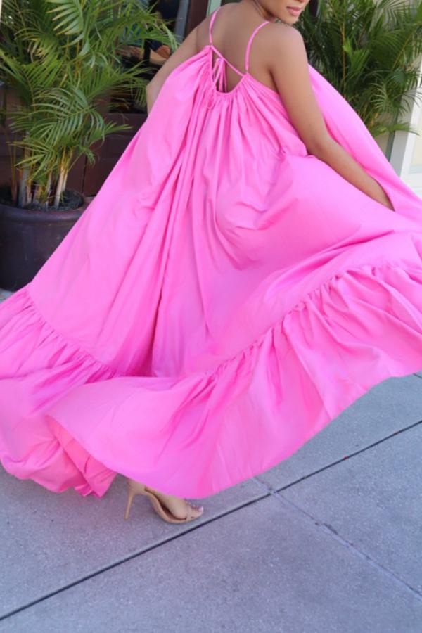 African dress women-Sexy Solid Color Pleated Suspender Maxi Dress  Fashionpara