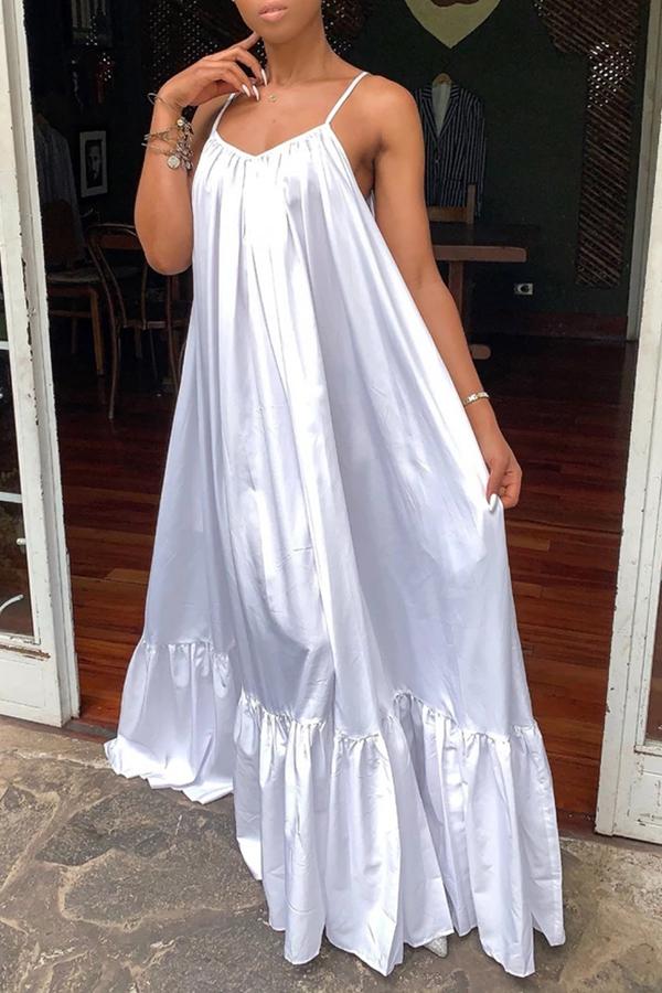 African dress women-Sexy Solid Color Pleated Suspender Maxi Dress  Fashionpara