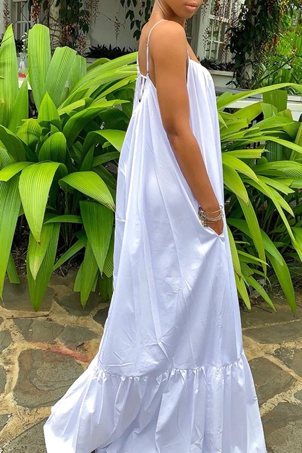 African dress women-Sexy Solid Color Pleated Suspender Maxi Dress  Fashionpara