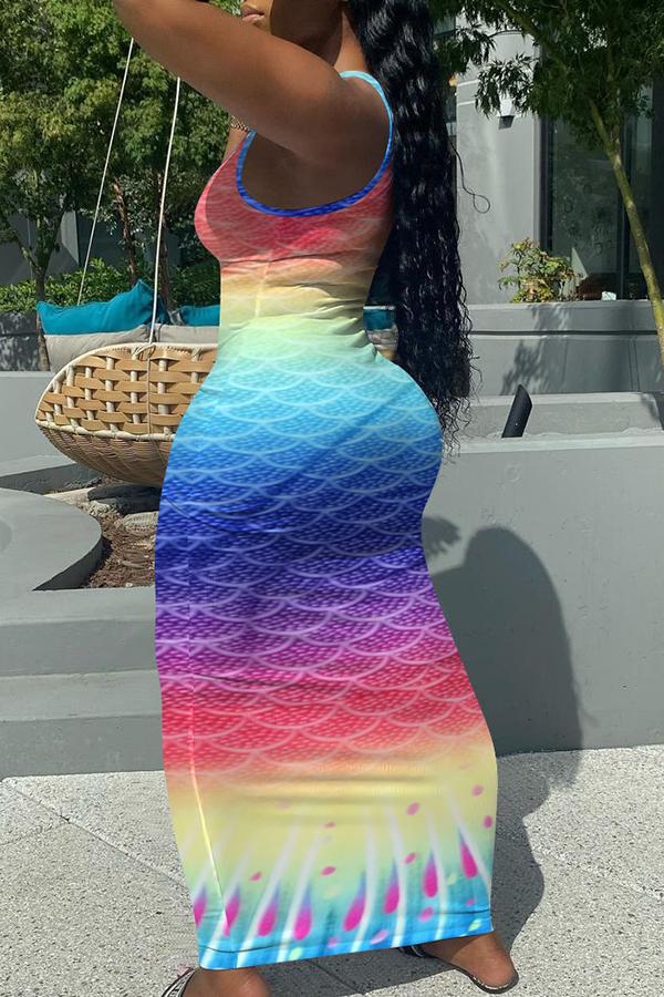 Gradient Color Sleeveless Mermaid Print Maxi Dress  Fashionpara
