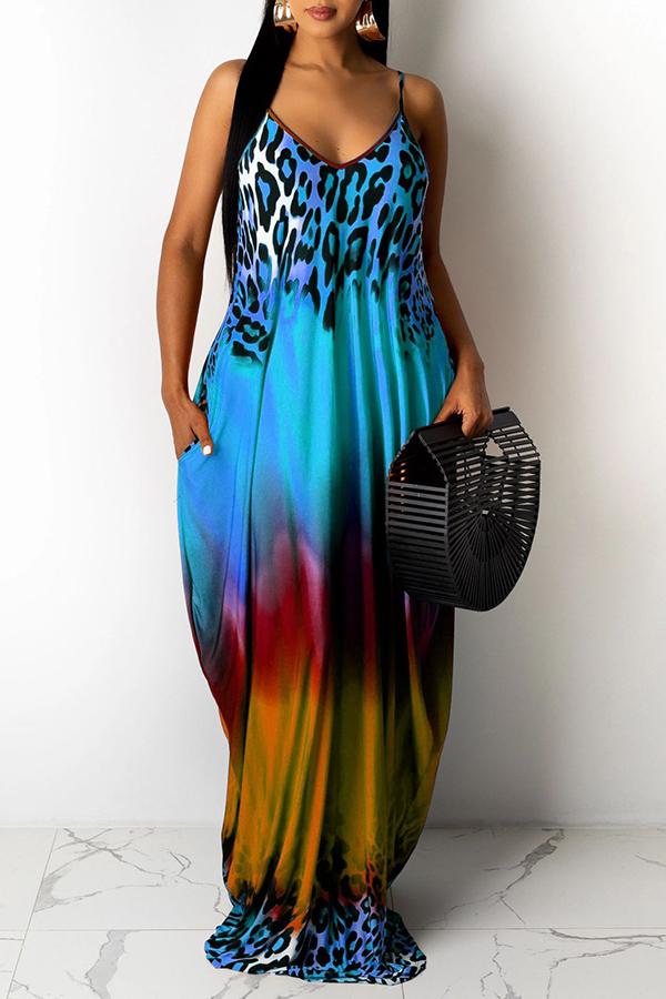 Loose Leopard Gradient Print Suspender Maxi Dress  Fashionpara