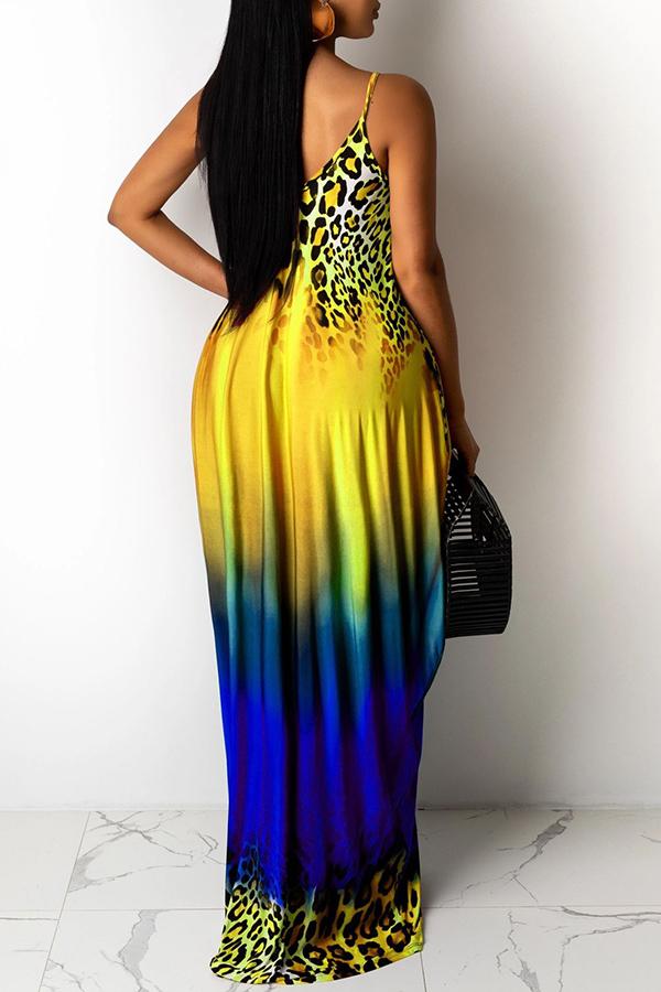 Loose Leopard Gradient Print Suspender Maxi Dress  Fashionpara