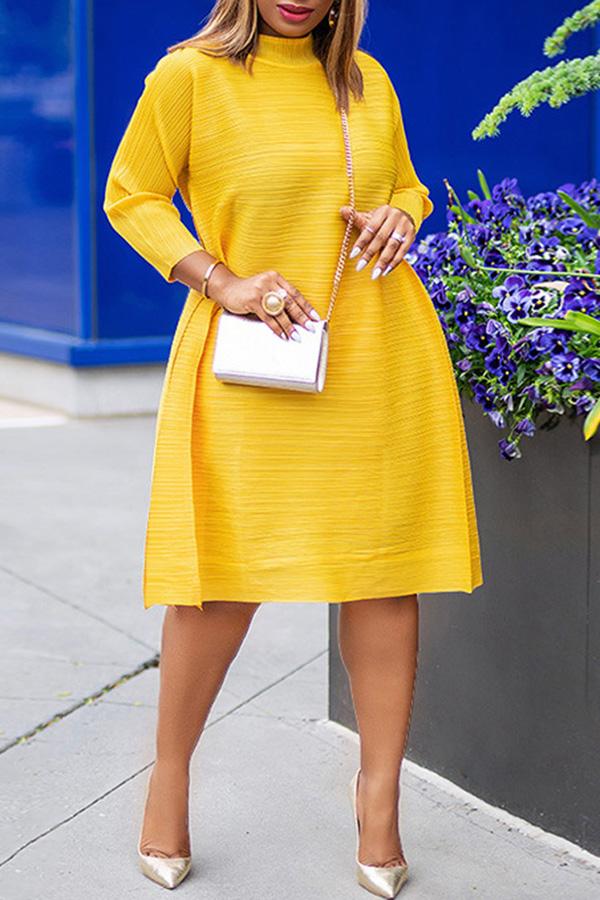 Loose Solid Color Pleated Midi Dress  Fashionpara
