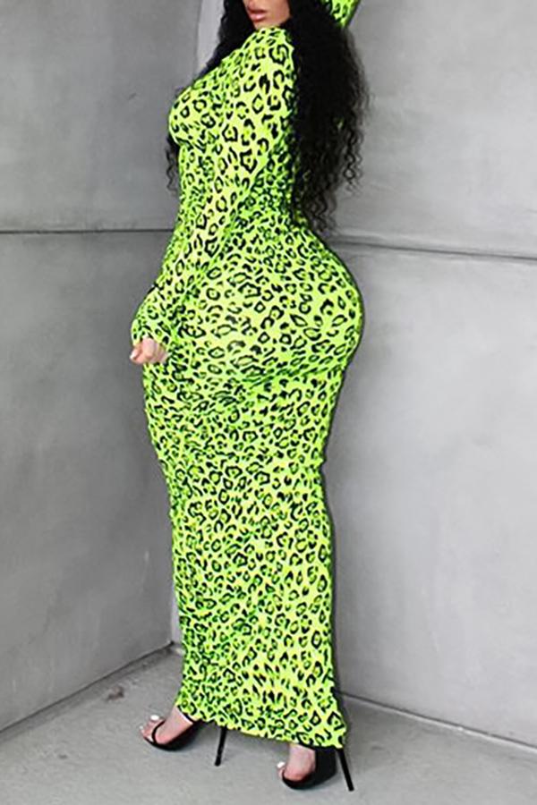 Fashion Animal print Long Sleeved Hooded Maxi Dress  Fashionpara