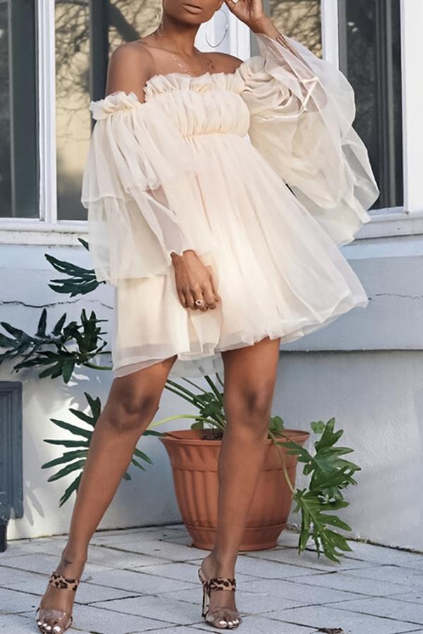Temperament Solid Color Mesh Off Shoulder Mini Dress  Fashionpara