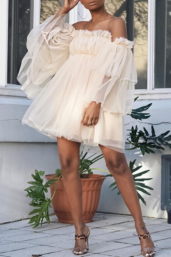 Temperament Solid Color Mesh Off Shoulder Mini Dress  Fashionpara