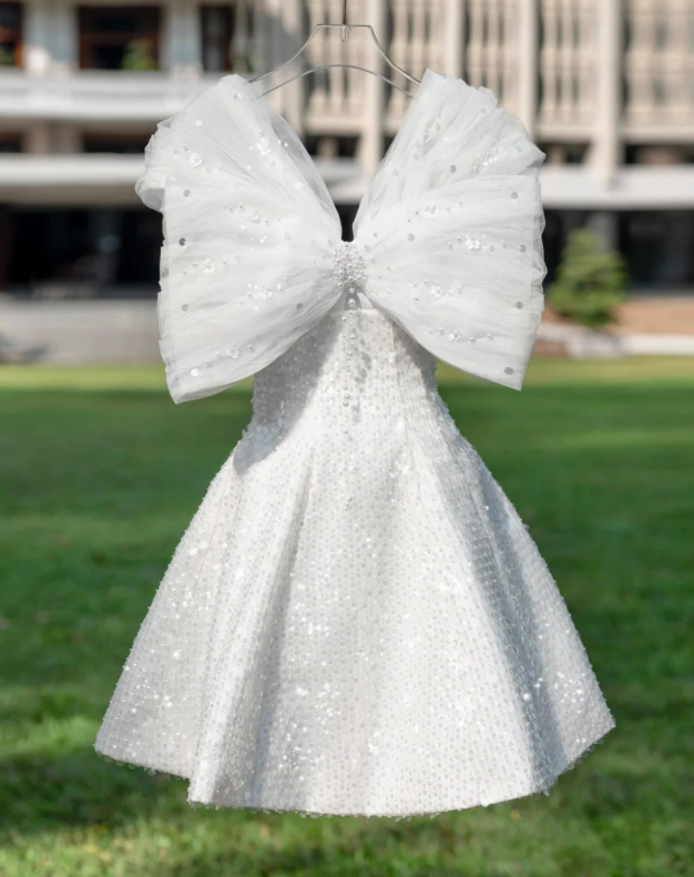 Classy White Tulle Sequin A Line Birthday Outfits Formal Homecoming Dress S546