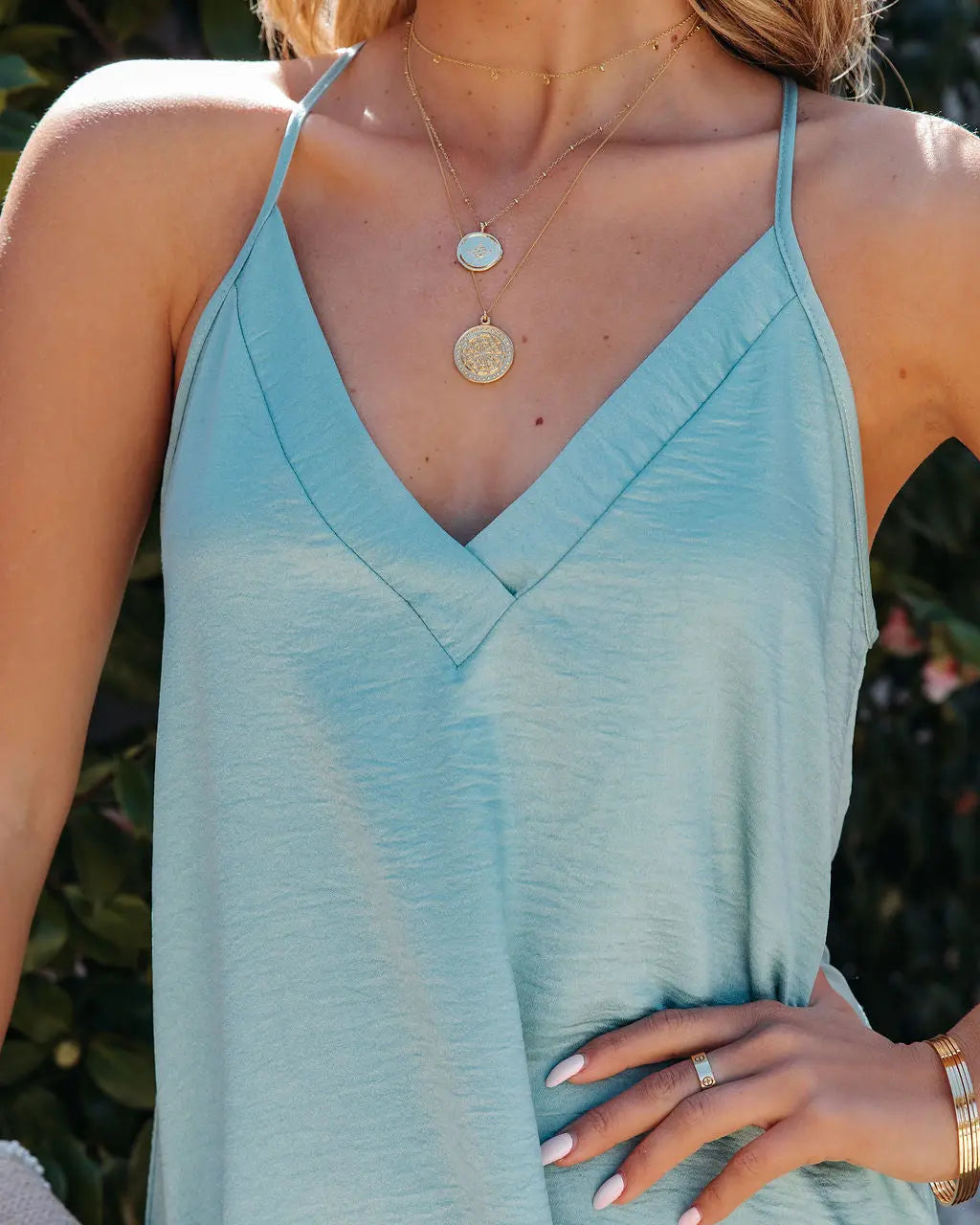 Satin V-Neck Sleeveless Slip Mini Dress