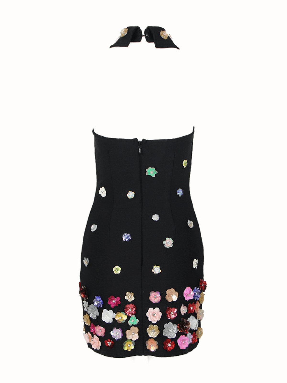 Halter Neck Collar Keyhole Cut Out 3D Floral Bodycon Mini Dress - View 7