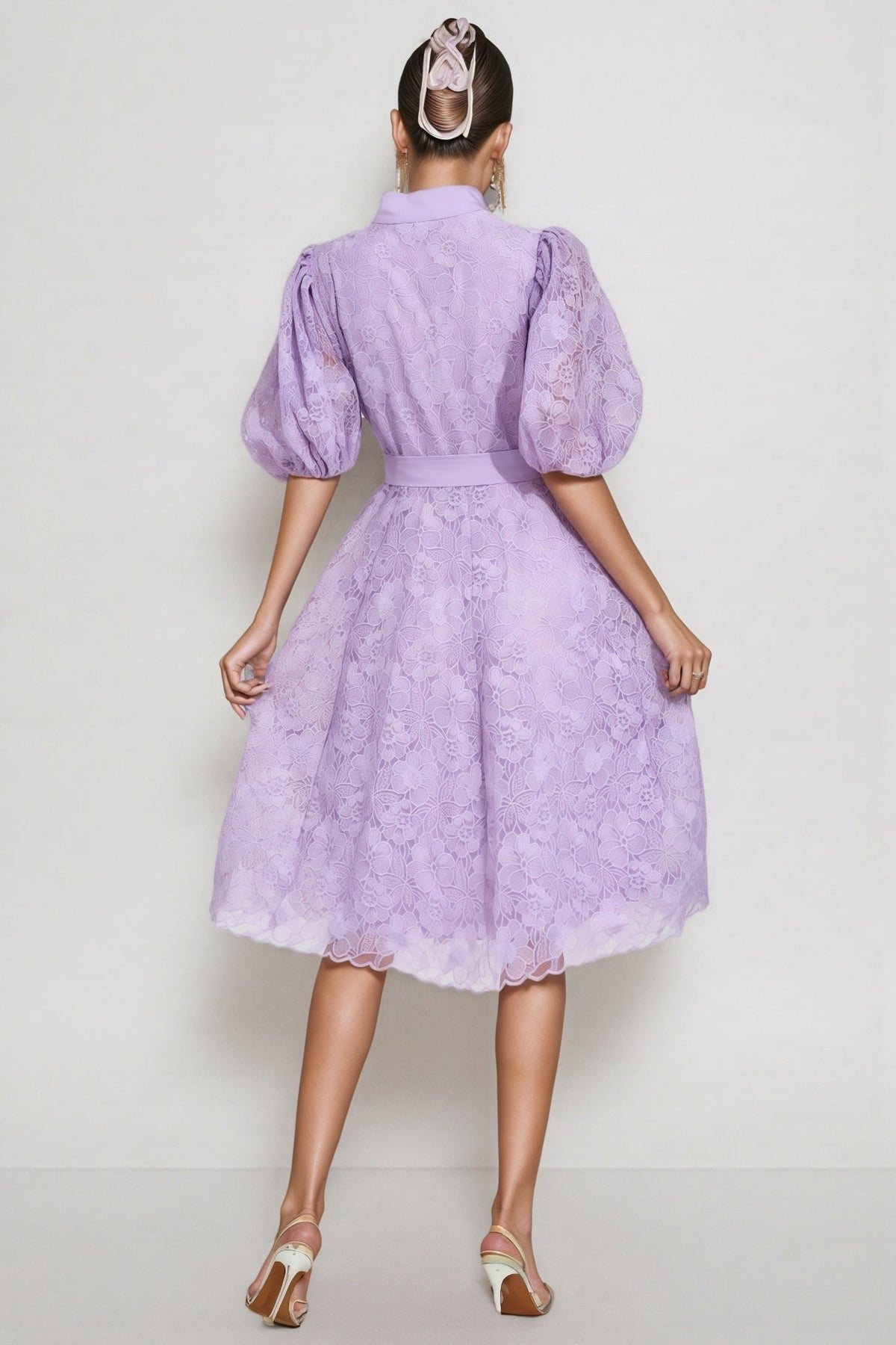 Melanie Purple Lace Midi Dress - View 3