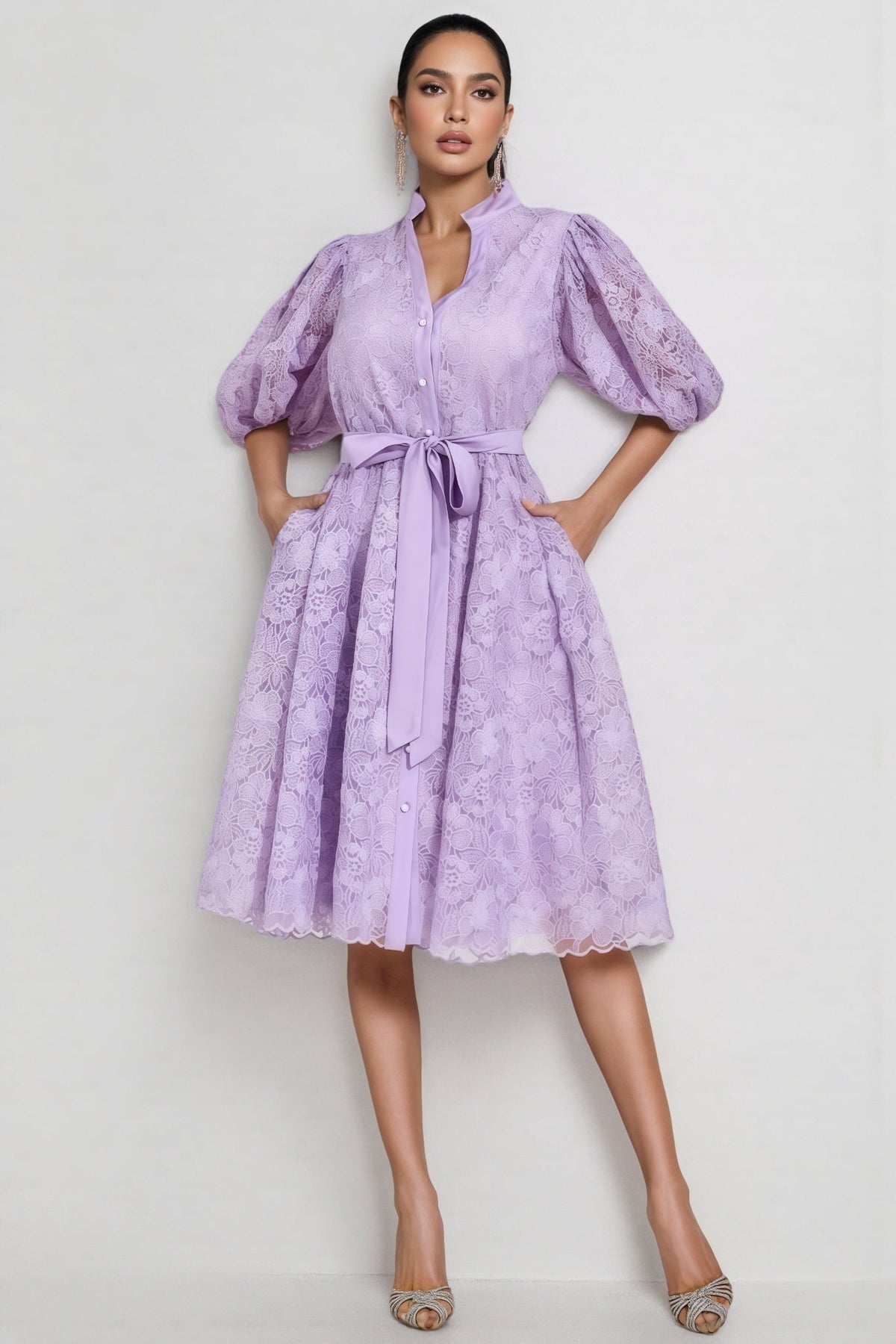 Melanie Purple Lace Midi Dress - View 7