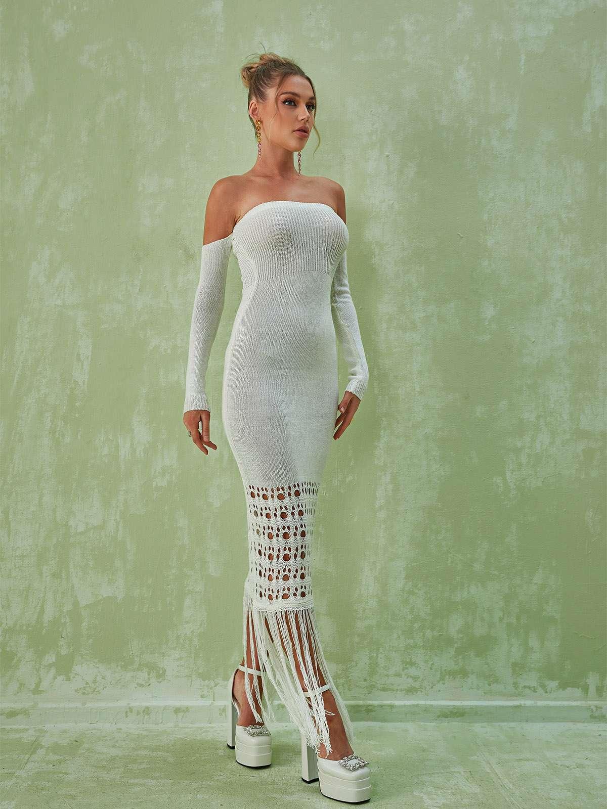 Malti Off Shoulder Fringe Maxi Dress