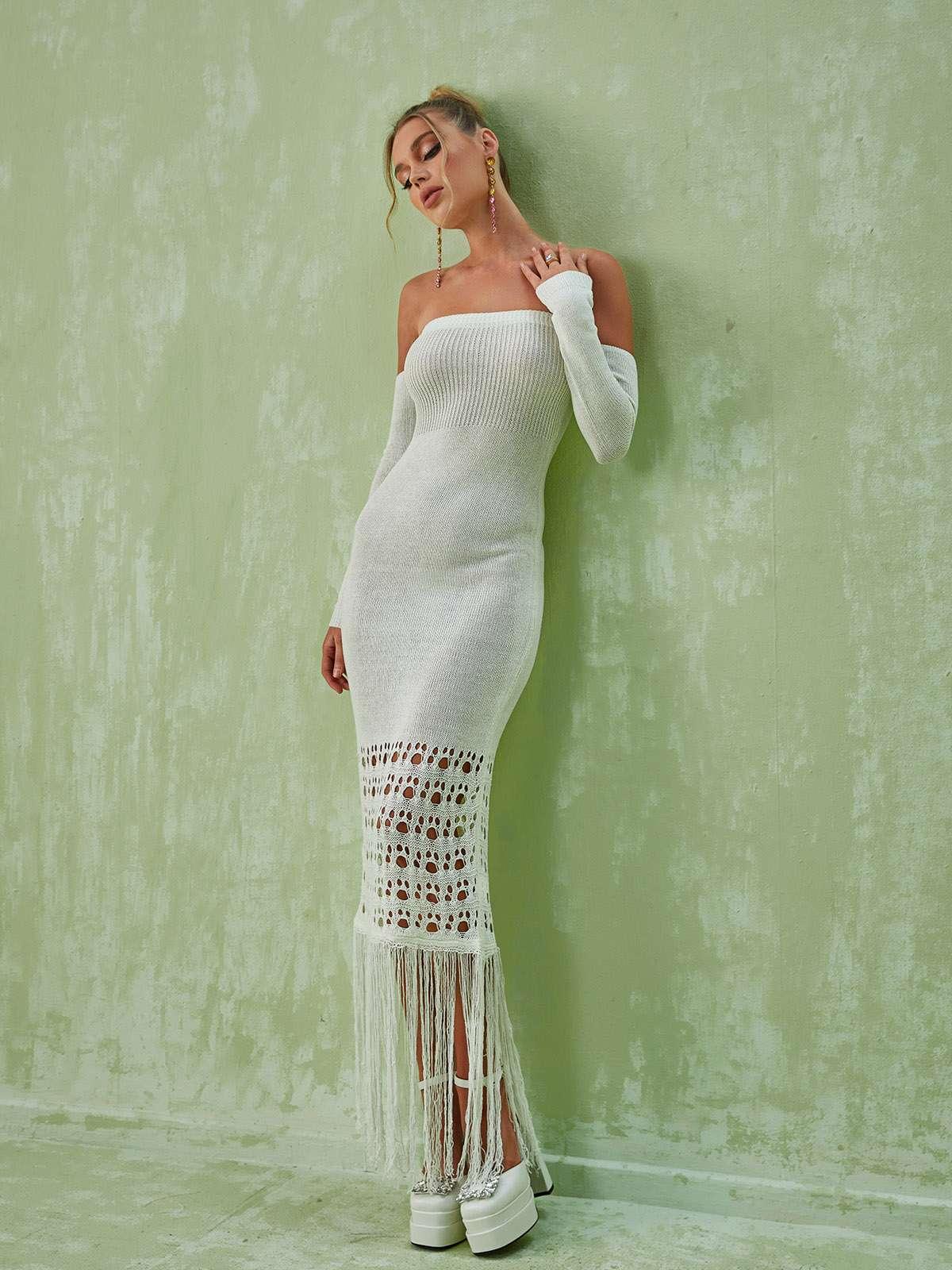 Malti Off Shoulder Fringe Maxi Dress
