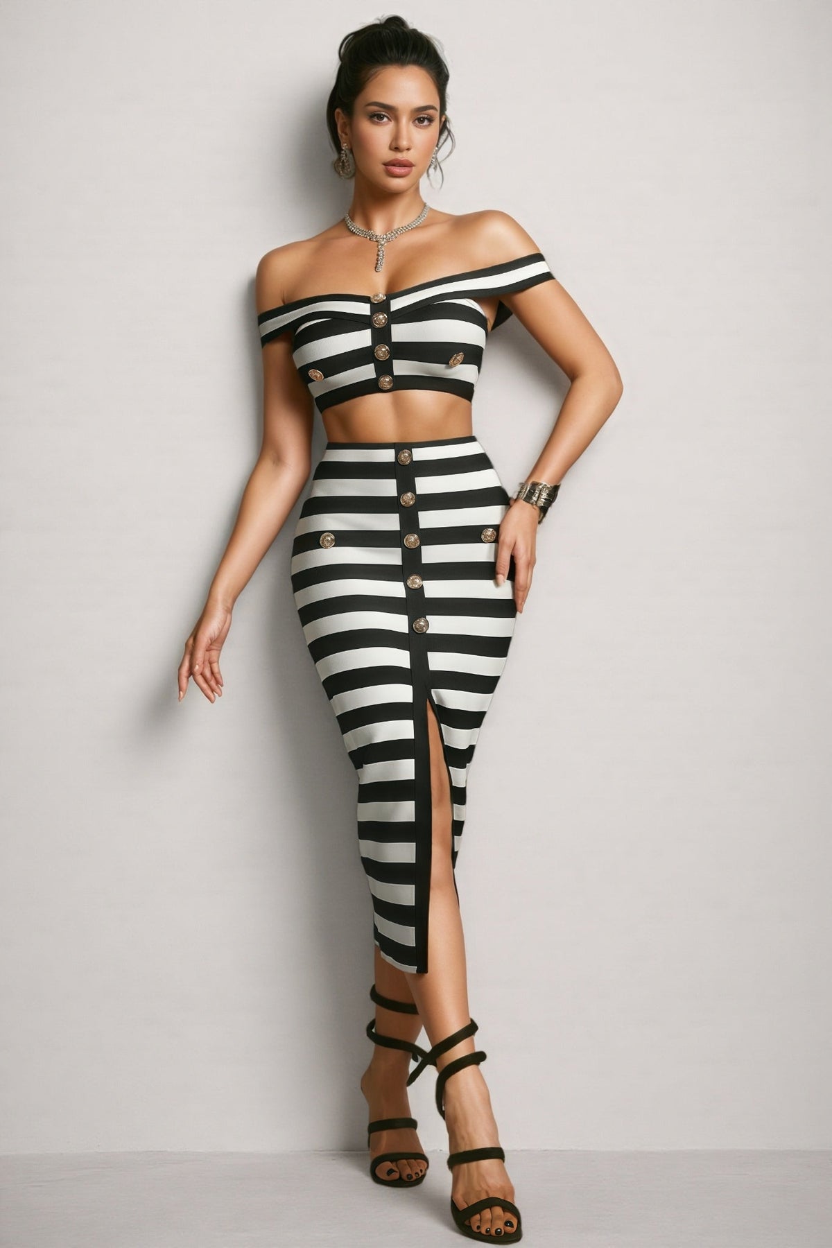 Dravlk Off Shoulder Bandage Midi Dress Set