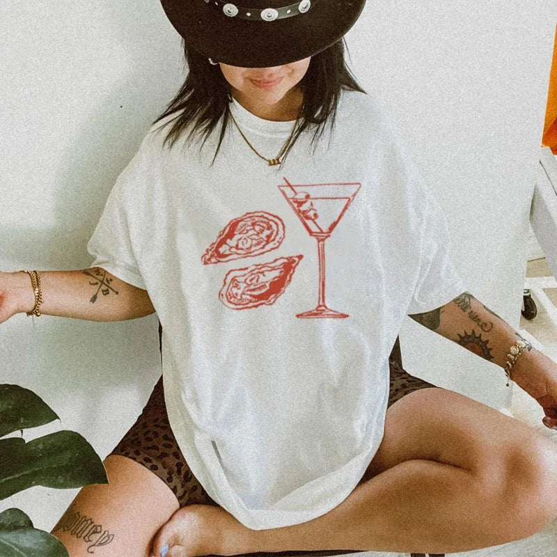 Martini Oyster Retro Cocktail T-shirt - Fashionpara