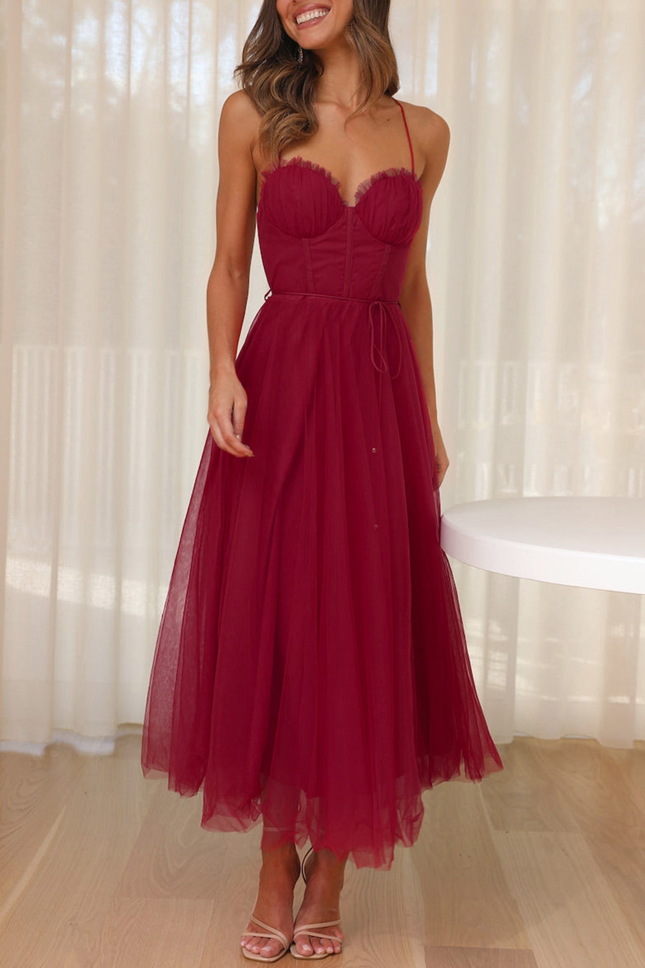 Mesh Corset Lace-up Cami Dress - Fashionpara