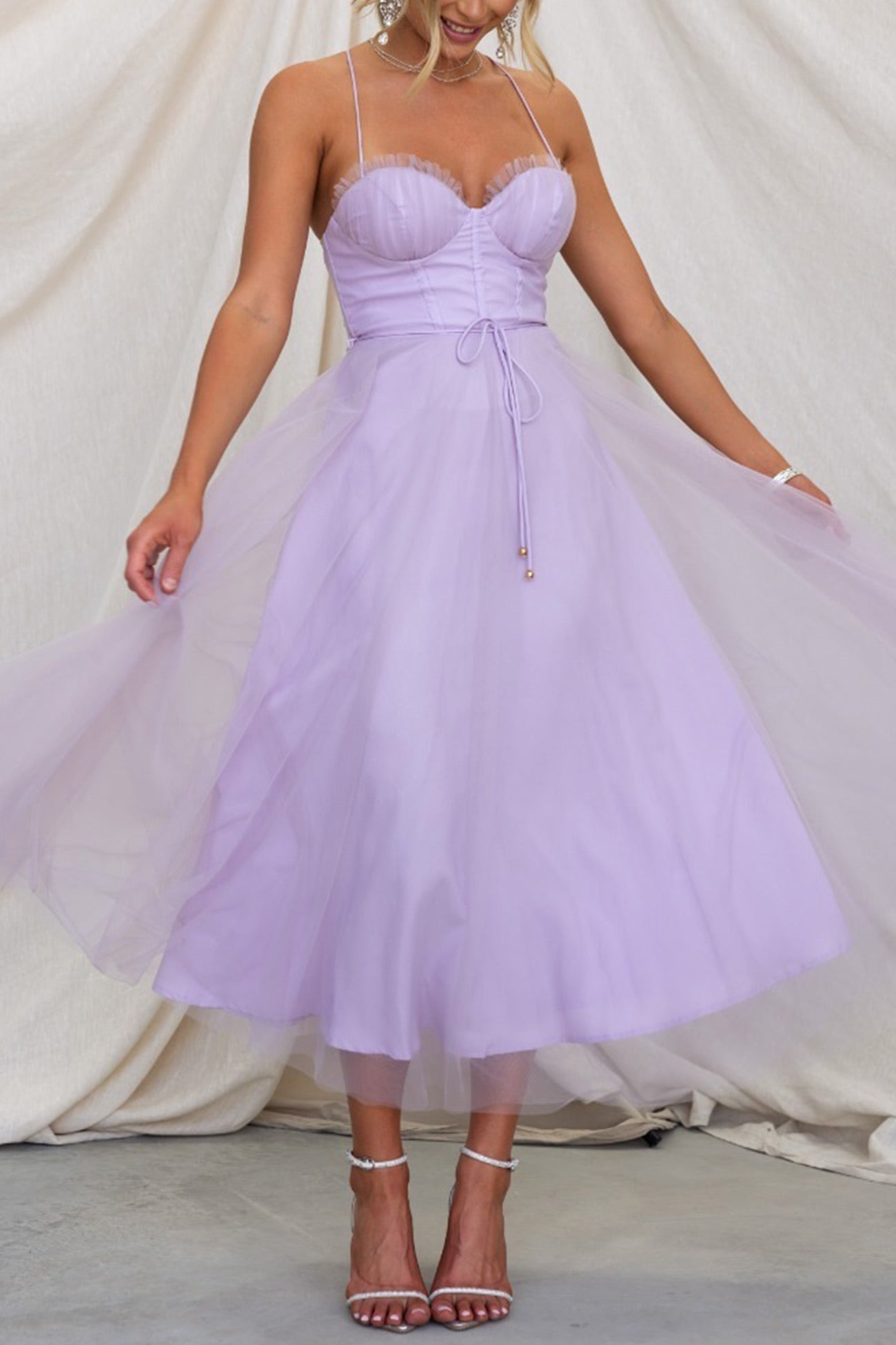 Mesh Corset Lace-up Cami Dress - Fashionpara