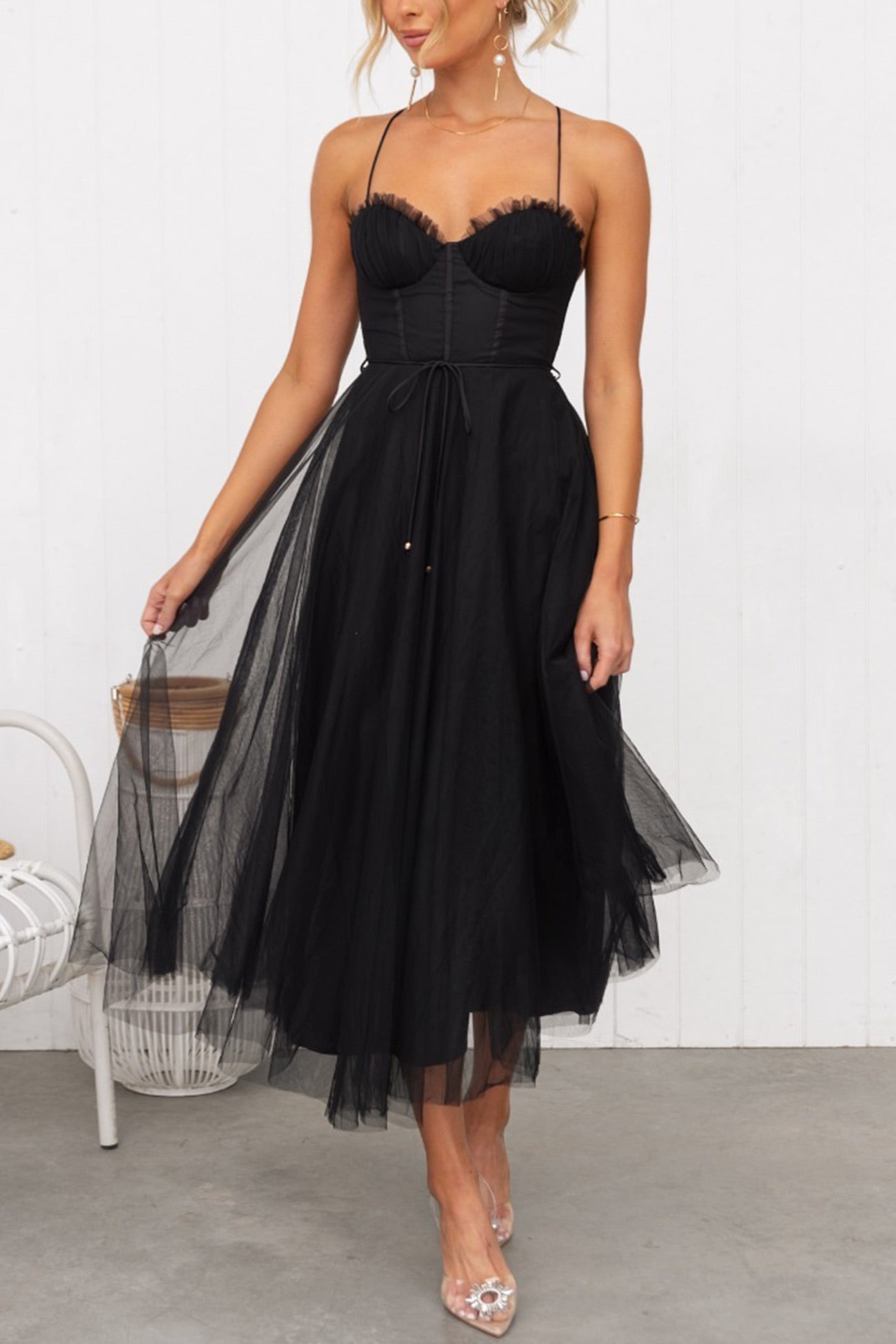 Mesh Corset Lace-up Cami Dress - Fashionpara