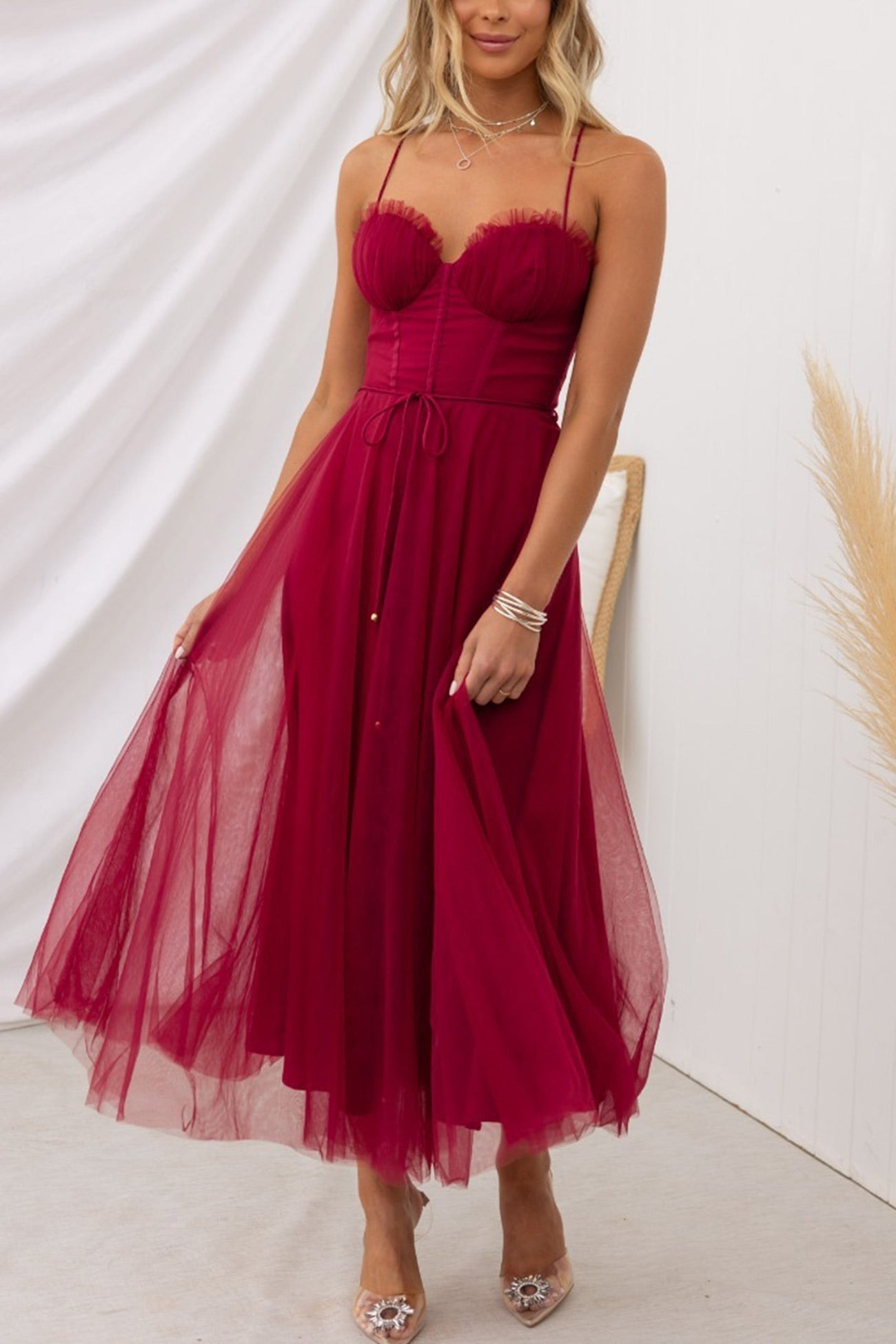 Mesh Corset Lace-up Cami Dress - Fashionpara