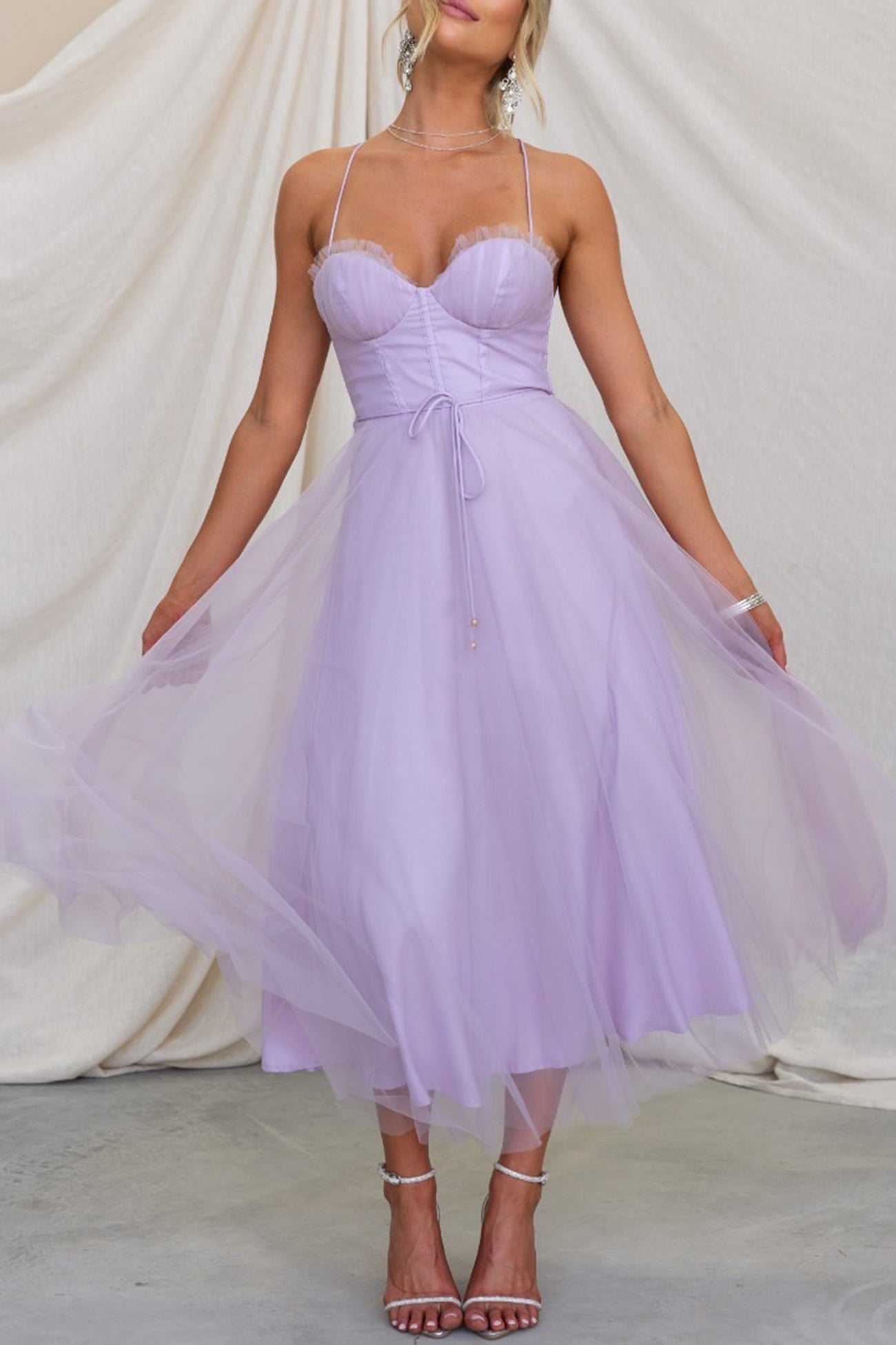 Mesh Corset Lace-up Cami Dress - Fashionpara