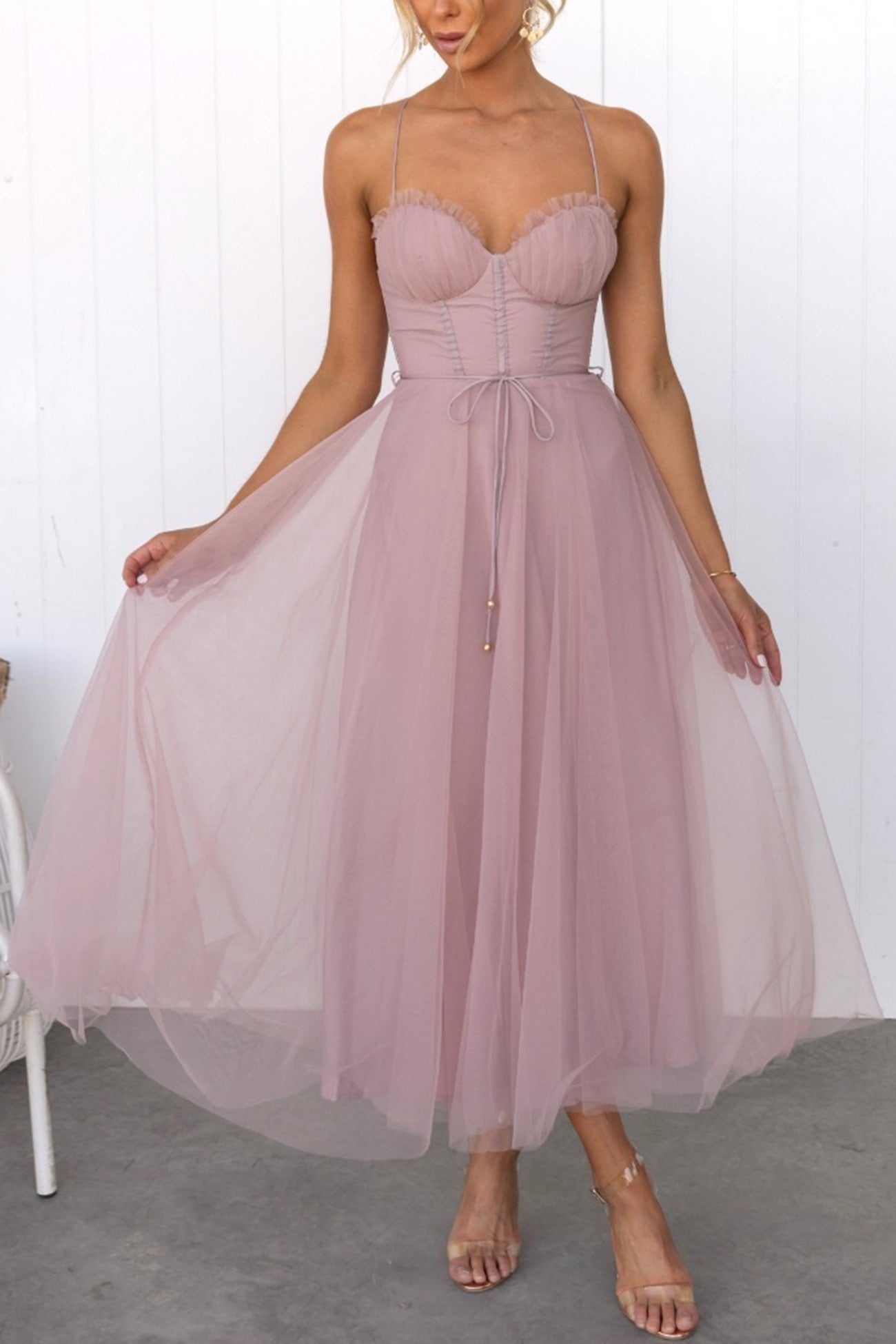 Mesh Corset Lace-up Cami Dress - Fashionpara