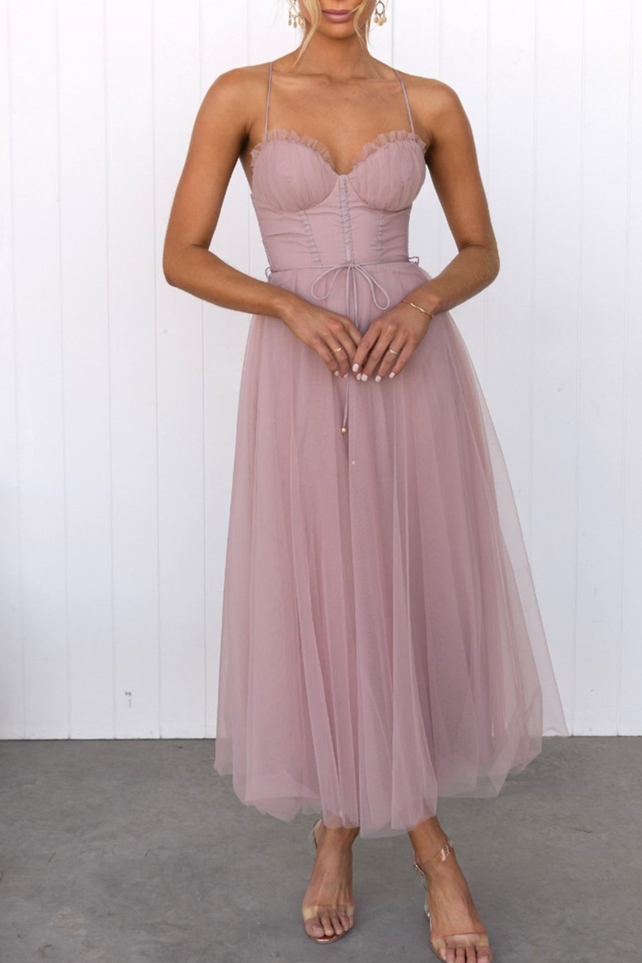 Mesh Corset Lace-up Cami Dress - Fashionpara