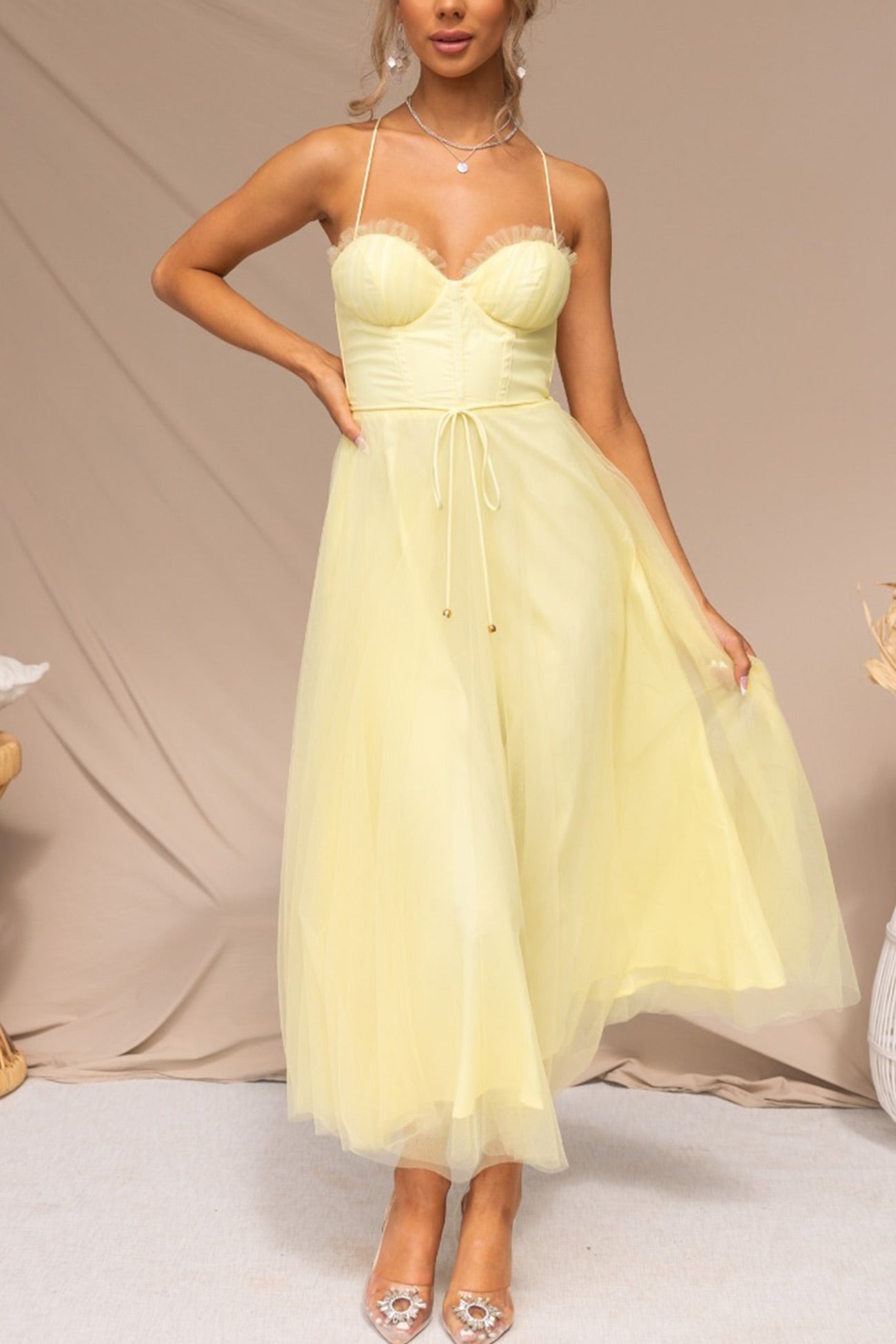 Mesh Corset Lace-up Cami Dress - Fashionpara