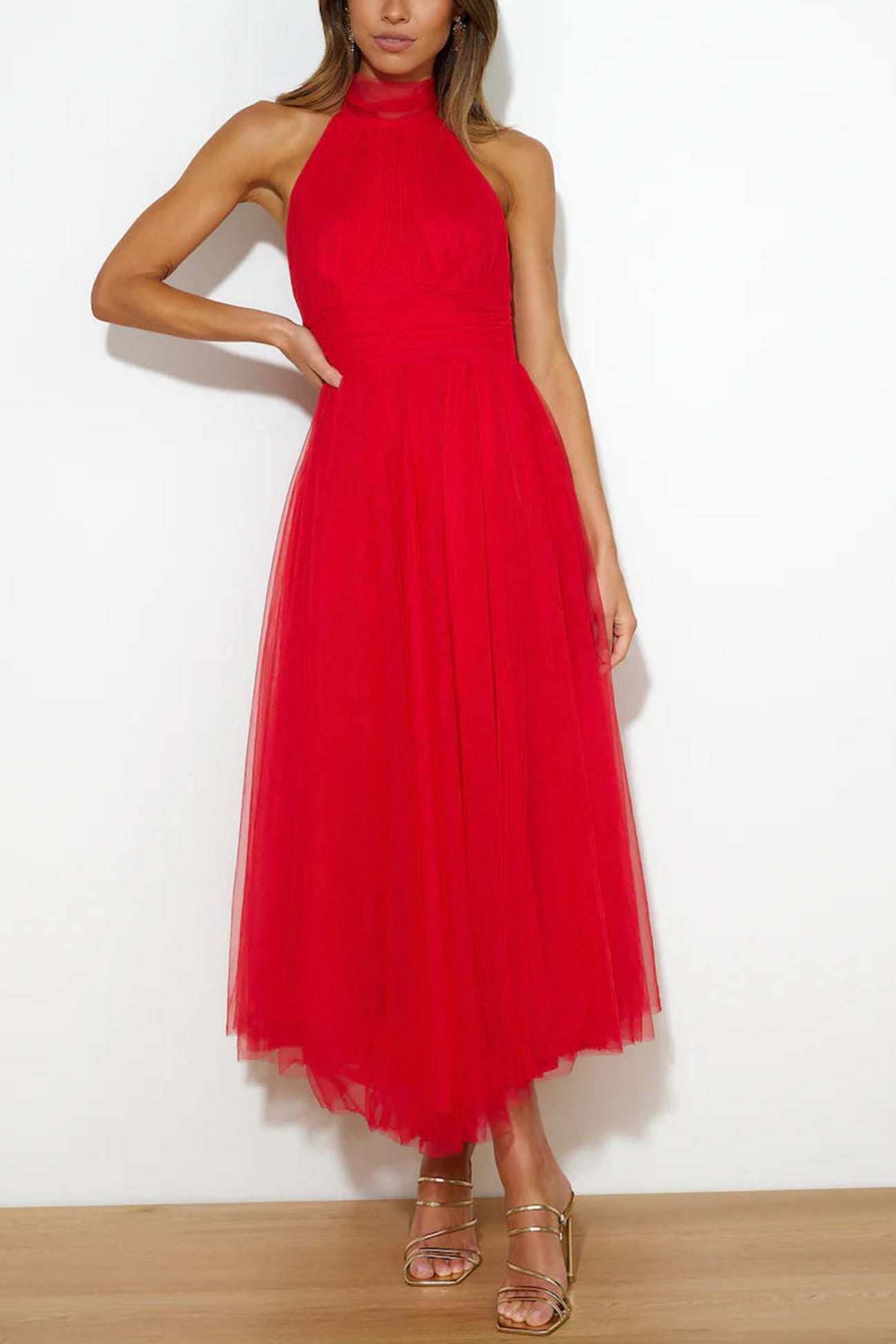 Mesh Halter Neck High Waist Maxi Dress