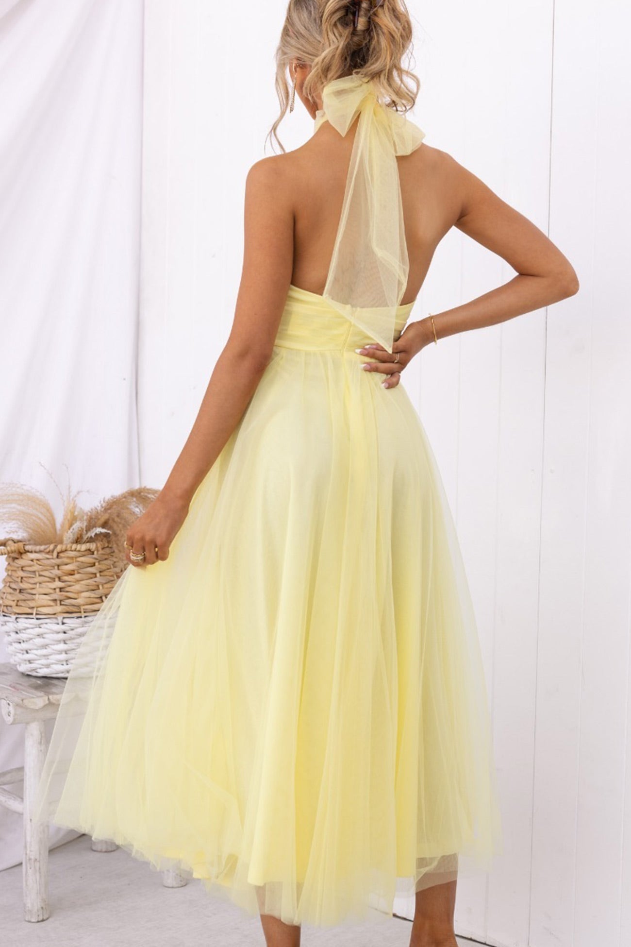 Mesh Halter Neck High Waist Maxi Dress