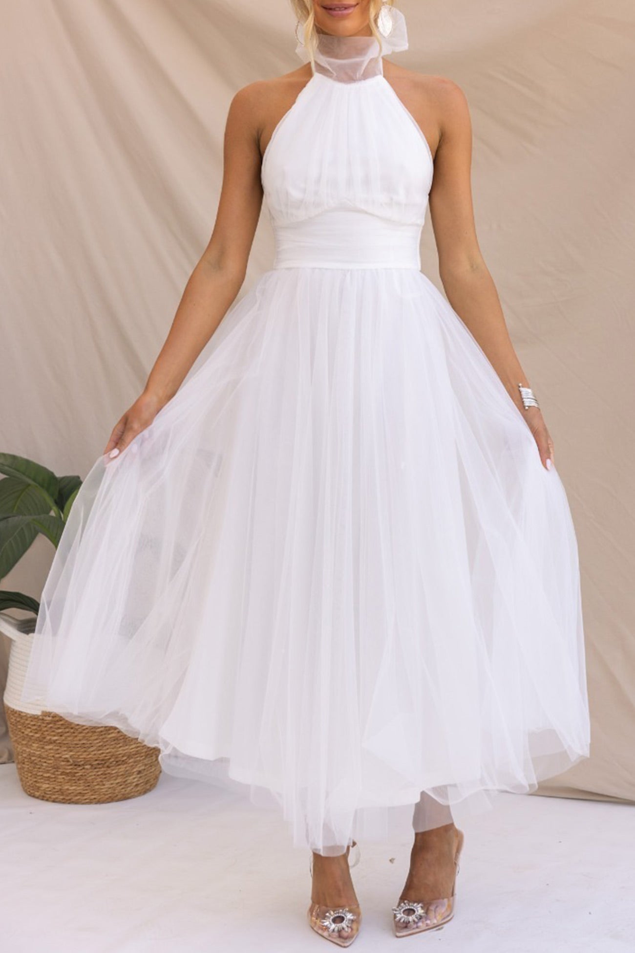 Mesh Halter Neck High Waist Maxi Dress