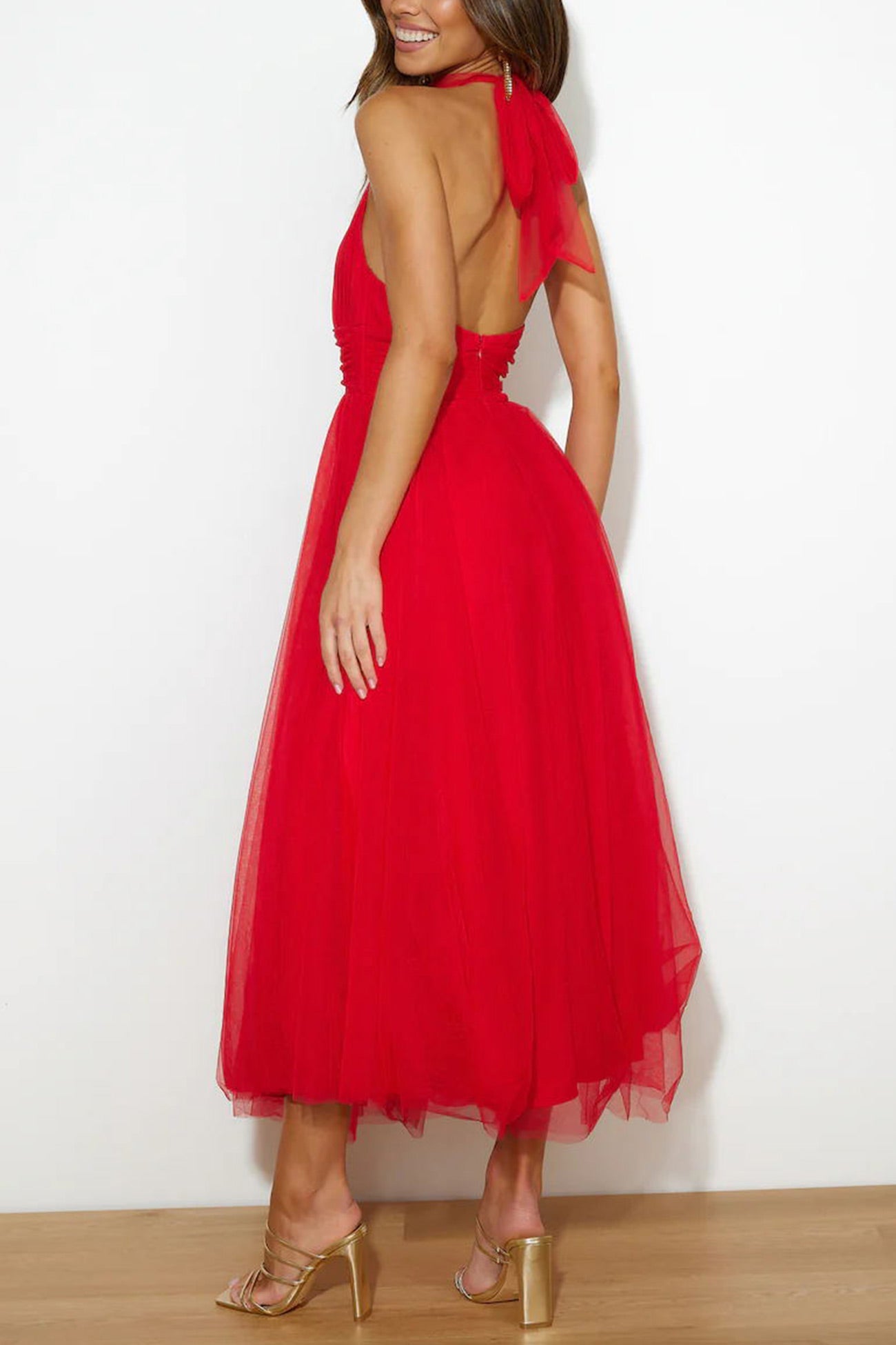 Mesh Halter Neck High Waist Maxi Dress