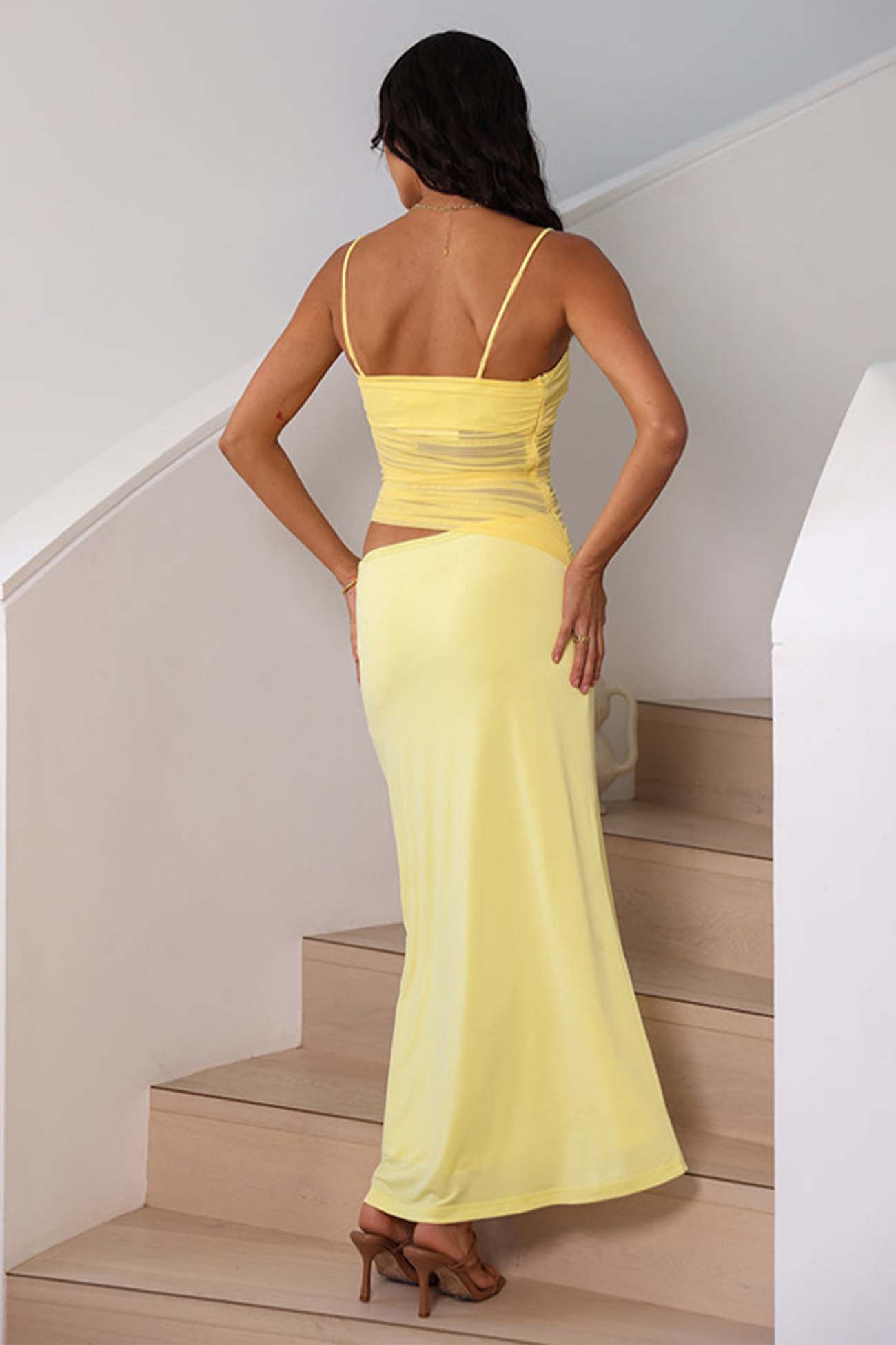 Mesh Patchwork Ruched Cami Top Skirt Set - Fashionpara