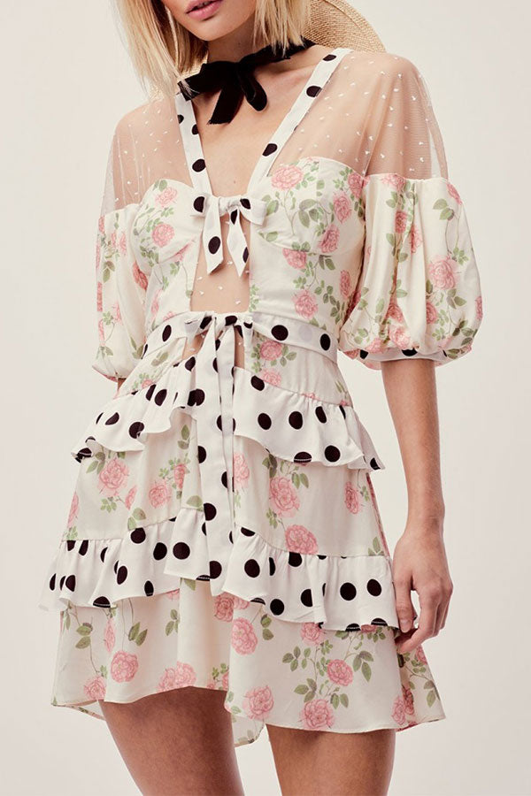 See Through Printed Ruffle Dress