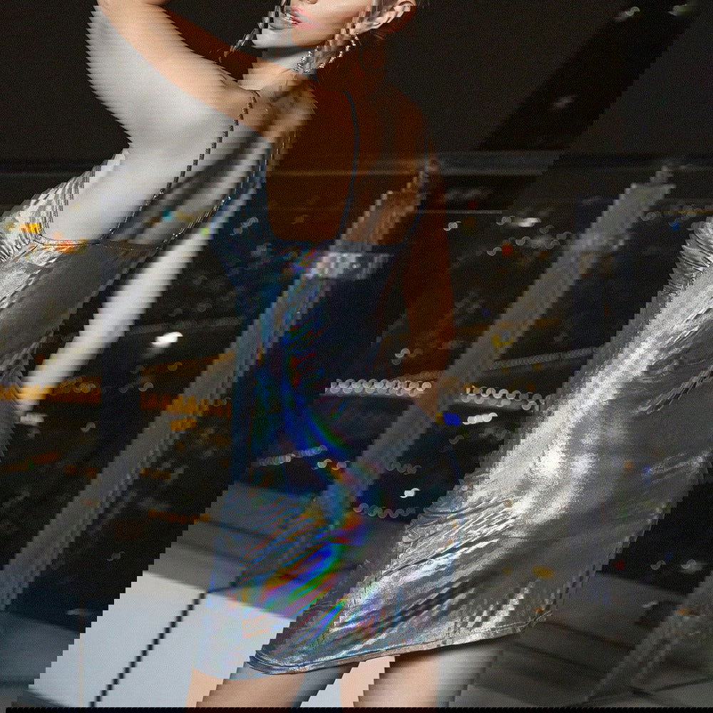 Metallic Coated Fabric Shiny Night Club Slip Hip Dress - Fashionpara