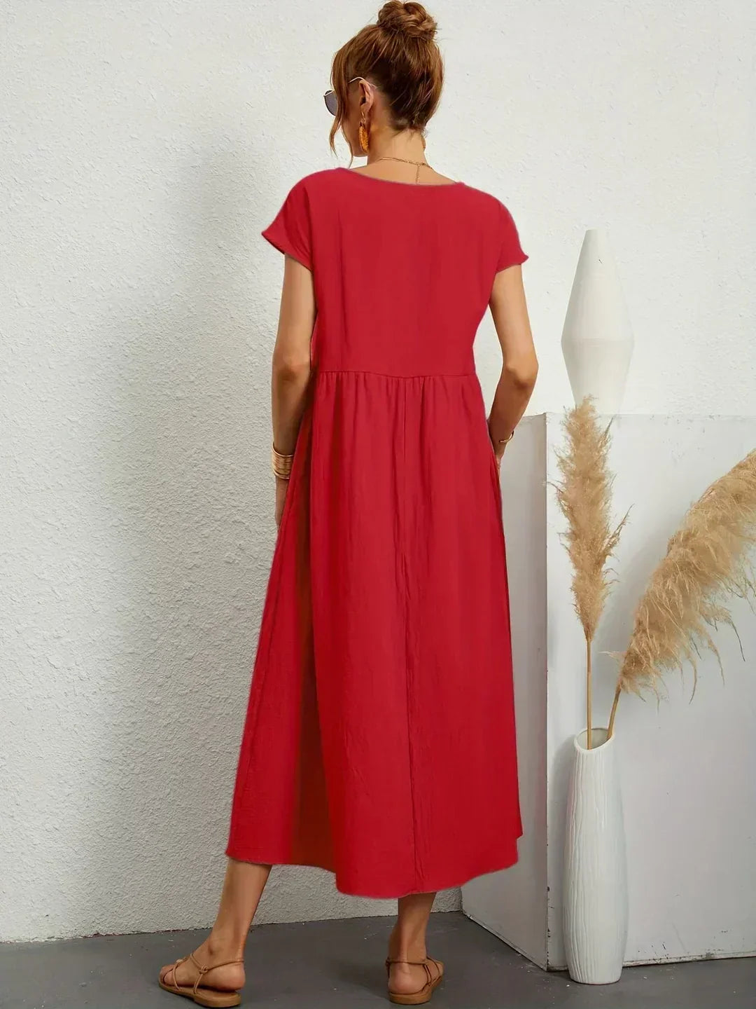 Round Neck Short Sleeve Tiered Midi Dress 17
