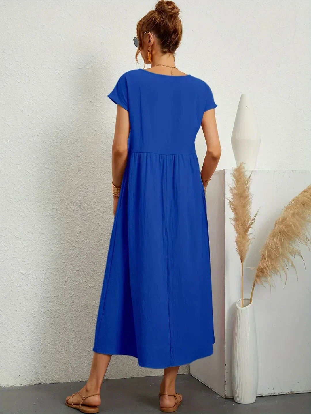 Round Neck Short Sleeve Tiered Midi Dress 13