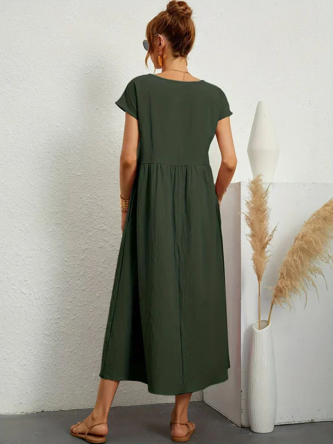 Round Neck Short Sleeve Tiered Midi Dress 7