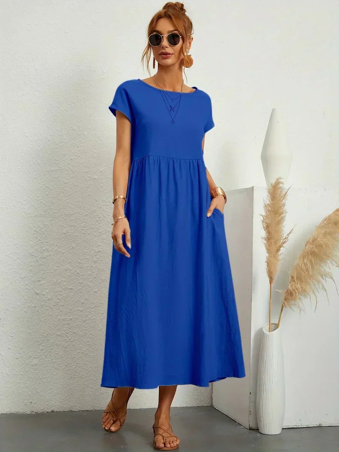 Round Neck Short Sleeve Tiered Midi Dress 12