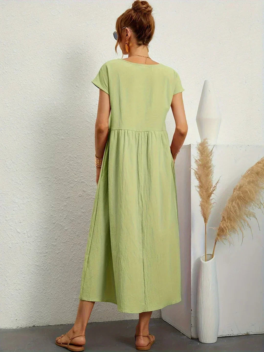 Round Neck Short Sleeve Tiered Midi Dress 11